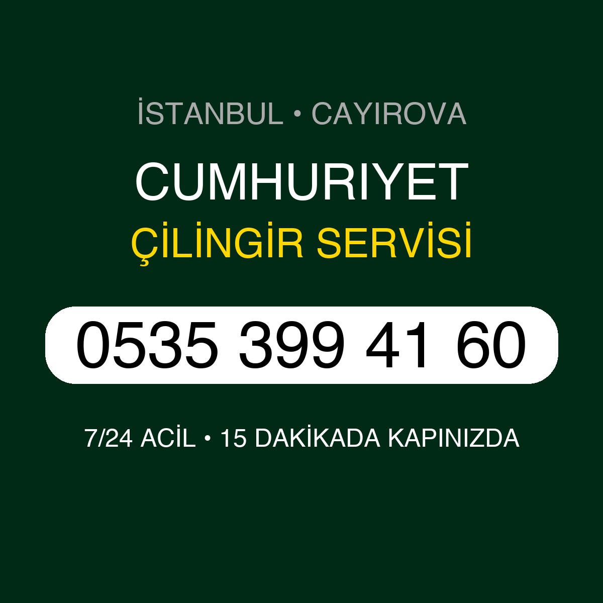 CUMHURIYET Çilingir 7/24 | 0535 399 41 60
