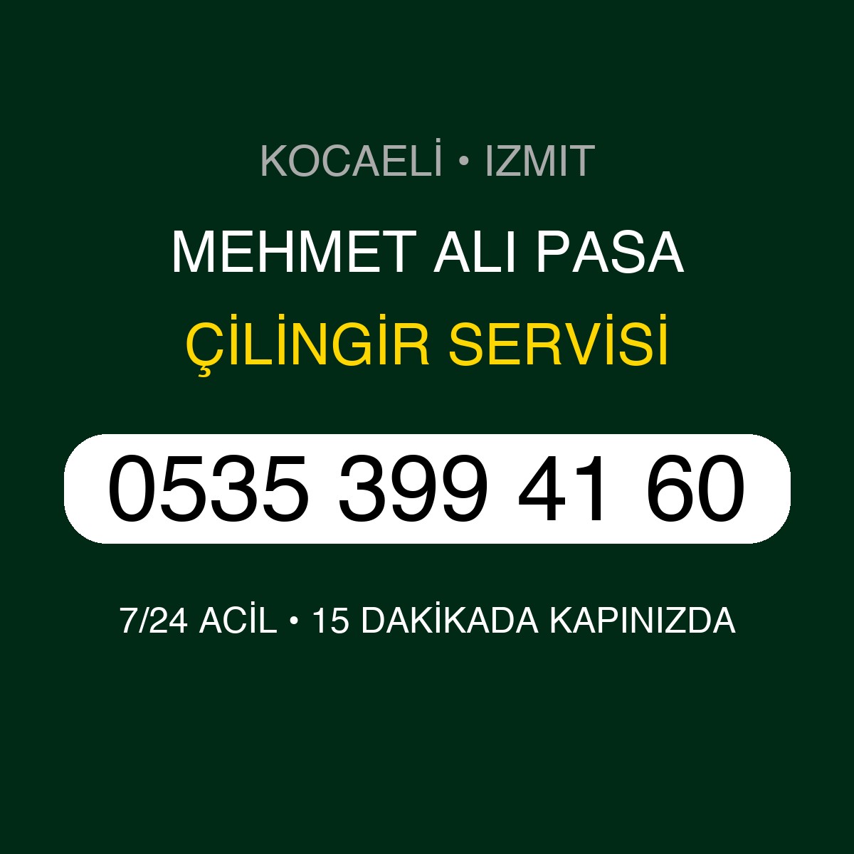 MEHMET ALI PASA Çilingir 7/24 | 0535 399 41 60