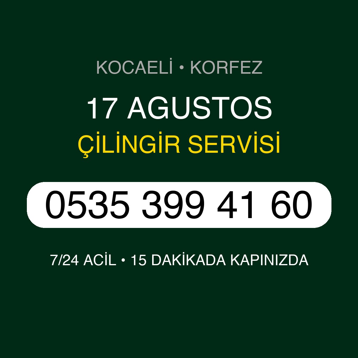 17 AGUSTOS Çilingir 7/24 | 0535 399 41 60